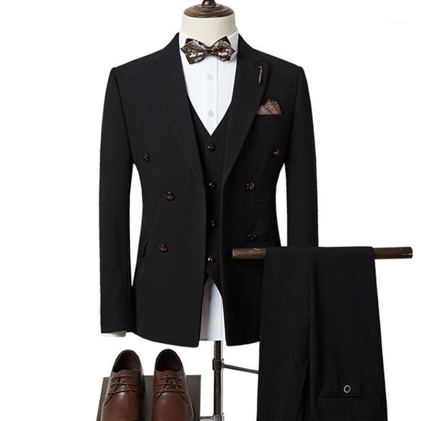 men three piece suit blazer vest pants set / male double breasted business fashion dress jacket trousers1, White;black
men three piece suit blazer vest pants set / male double breasted business fashion dress jacket trousers1, White;black