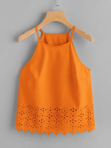 scallop edge laser cut cami 25lb#, White