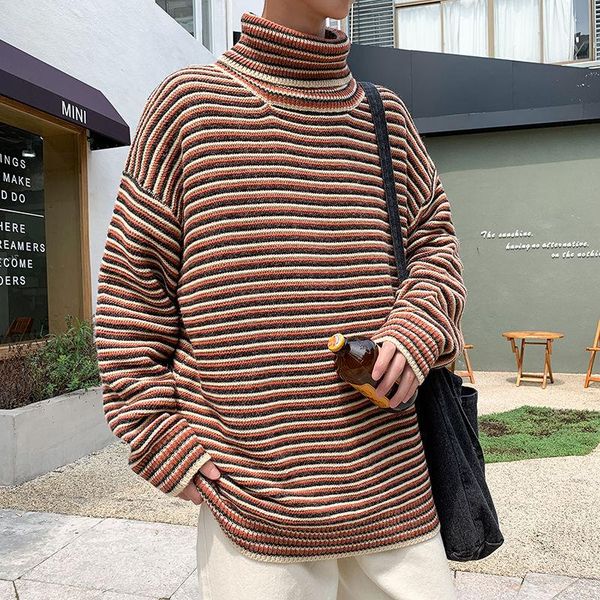 men's sweaters winter striped turtleneck sweater warm fashion casual knit pullover men wild loose korean knitting mens clothes, White;black
men's sweaters winter striped turtleneck sweater warm fashion casual knit pullover men wild loose korean knitting mens clothes, White;black