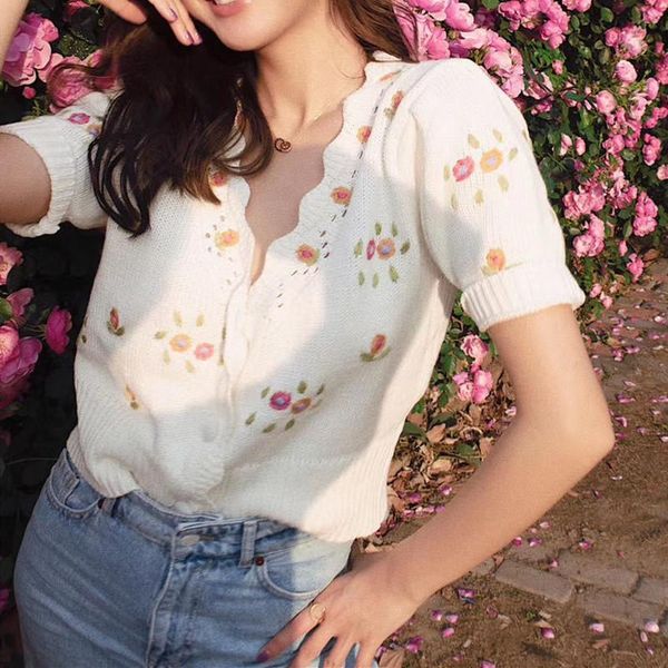 women's knits & tees flower embroideried women knitted cardigan 2021 spring summer sweet wave v-neck single-breasted sweater short slee, White
women's knits & tees flower embroideried women knitted cardigan 2021 spring summer sweet wave v-neck single-breasted sweater short slee, White