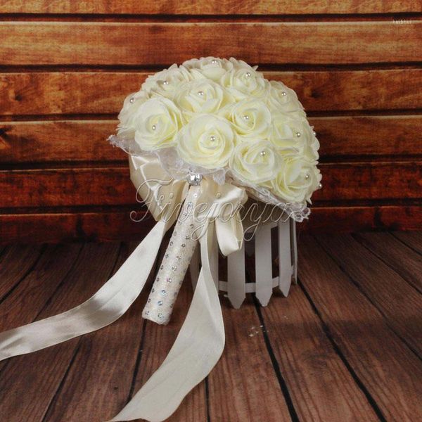 

wholesale-bridal bouquet artificial foam rose flowers wedding bouquet with pearls rhinestone lace satin ribbons bow party favor supplies1