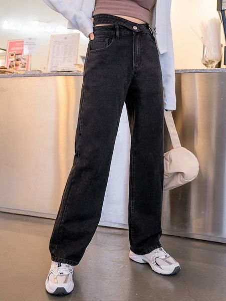 dazy asymmetrical waist straight leg jeans 54od#, Blue
dazy asymmetrical waist straight leg jeans 54od#, Blue