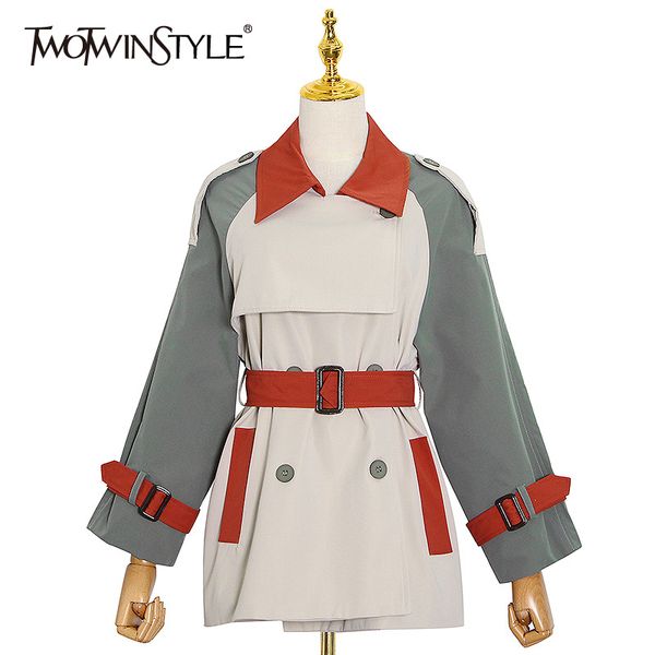 twotwinstyle vintage patchwork hit color windbreaker for women lapel long sleeve high waist lace up bowknot casual coat female 1031, Tan;black
twotwinstyle vintage patchwork hit color windbreaker for women lapel long sleeve high waist lace up bowknot casual coat female 1031, Tan;black