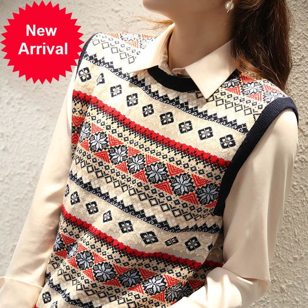 2021 new pure female knitted round neck fair island jacquard thick vest escence nostalgia manganese pullover's wool qq9r, White;black
2021 new pure female knitted round neck fair island jacquard thick vest escence nostalgia manganese pullover's wool qq9r, White;black