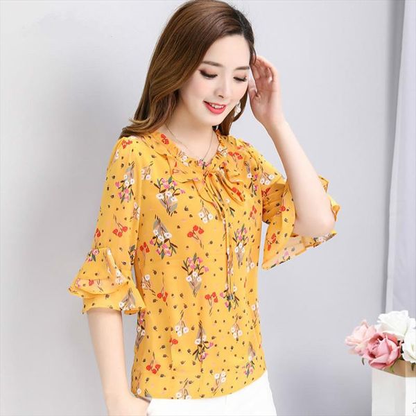 women spring summer style chiffon blouses shirts lady casual short flare sleeve flower printed o neck blusas df2651, White
women spring summer style chiffon blouses shirts lady casual short flare sleeve flower printed o neck blusas df2651, White