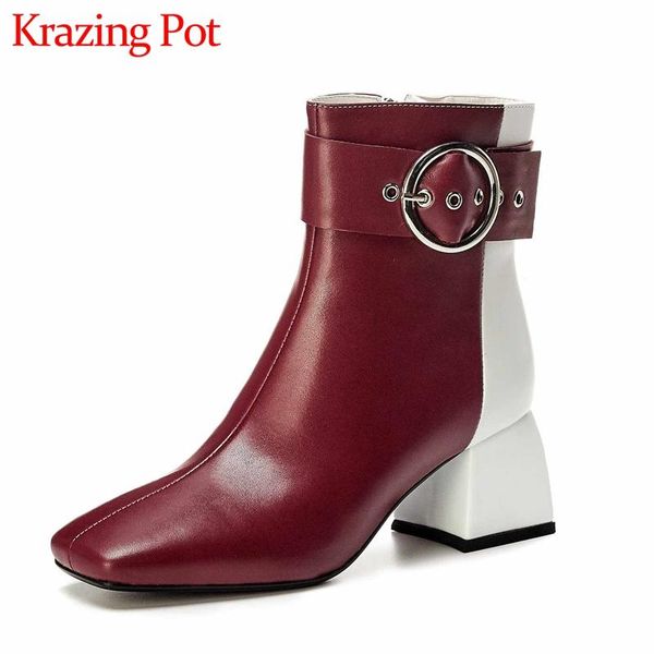krazing pot genuine leather modern metal buckle straps square toe high heels winter keep warm women zipper ankle boots l29, Black
krazing pot genuine leather modern metal buckle straps square toe high heels winter keep warm women zipper ankle boots l29, Black
