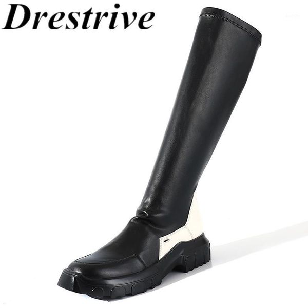 drestrive women knee high boots pu leather round toe flats platform patchwork black 2021 fashion female winter shoes non slip1
drestrive women knee high boots pu leather round toe flats platform patchwork black 2021 fashion female winter shoes non slip1
