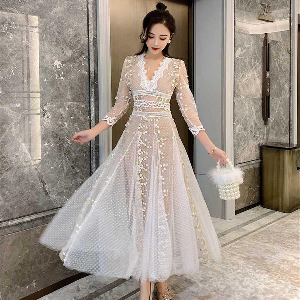 runway embroidery polka-dot mesh dress v-neck three quarter sleeve elegant dress slim draped party long spring a0781, Black;gray
runway embroidery polka-dot mesh dress v-neck three quarter sleeve elegant dress slim draped party long spring a0781, Black;gray