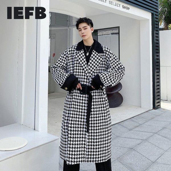 iefb /men's wear winter thickened plaid print contrast color fashionable korean mid length woolen coat loose long coat 9y40981, Black
iefb /men's wear winter thickened plaid print contrast color fashionable korean mid length woolen coat loose long coat 9y40981, Black