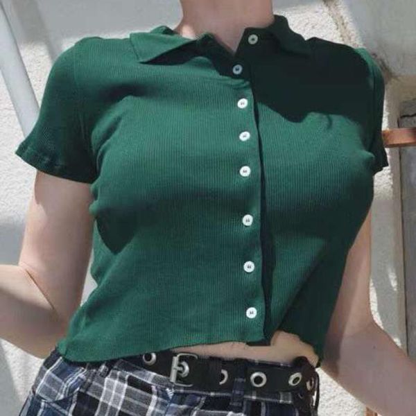 women short sleeve turndown collared t-shirt summer knitted casual buttons up tight rib-knitted plain crop white t-shirt
women short sleeve turndown collared t-shirt summer knitted casual buttons up tight rib-knitted plain crop white t-shirt