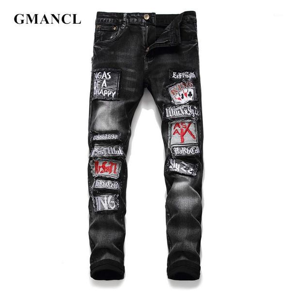 men new hip hop letter embroidery knee patch straight jeans trousers streetwear black slim fit stretch casual denim pants1, Blue
men new hip hop letter embroidery knee patch straight jeans trousers streetwear black slim fit stretch casual denim pants1, Blue