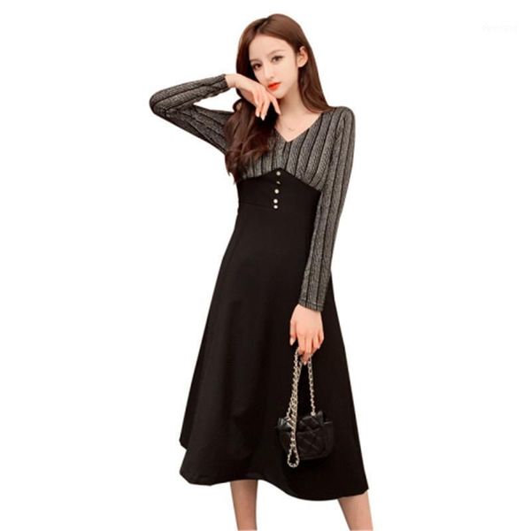 long sleeve dress female 2020 french spring and autumn new fashion temperament v-neck long stitching dress1, Black;gray
long sleeve dress female 2020 french spring and autumn new fashion temperament v-neck long stitching dress1, Black;gray
