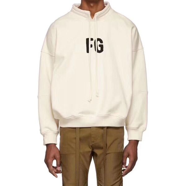 high street cotton sweatshirts fg embroidery loose version stand collar drawstring hoodie men women hoodie new, Black 
high street cotton sweatshirts fg embroidery loose version stand collar drawstring hoodie men women hoodie new, Black