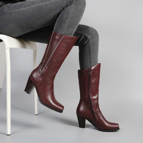 Autumn and winter street style personality square toe thick heel double zipper slope with warm women's boots, large size 34-48, Black
Autumn and winter street style personality square toe thick heel double zipper slope with warm women's boots, large size 34-48, Black