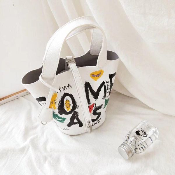 luxury graffiti women handbag lady lock bags female handbag bucket shopping bags