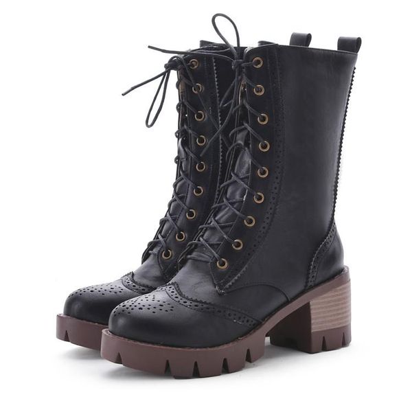 brogue womens block heel lace up combat mid calf boots shoes plus sz retro ladies shoes plus size 34-43 n54, Black
brogue womens block heel lace up combat mid calf boots shoes plus sz retro ladies shoes plus size 34-43 n54, Black