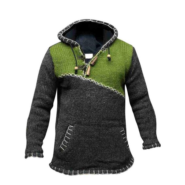 men fashion contrast stitching sweater long-sleeved hooded sweater coat warmth for winter a66, Black
men fashion contrast stitching sweater long-sleeved hooded sweater coat warmth for winter a66, Black