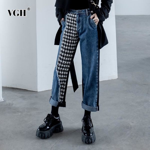 vgh casual patchwork plaid jeans for women high waist straight loose wide leg pants female fashion new clothing 2020 autumn tide y1214, Blue
vgh casual patchwork plaid jeans for women high waist straight loose wide leg pants female fashion new clothing 2020 autumn tide y1214, Blue