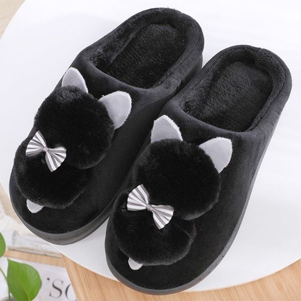 women's winter slippers cute cartoon cat women warm plush woman slip on flat female soft shoes ladies comfortale house shoe y200424, Black
women's winter slippers cute cartoon cat women warm plush woman slip on flat female soft shoes ladies comfortale house shoe y200424, Black