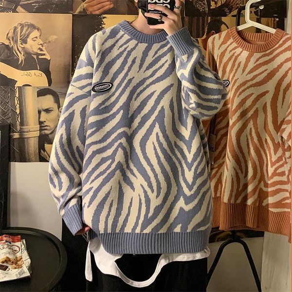 men's oversized warm sweater korean streetwear fashion pullovers sweater zebra graphic printed casual male clothing, White;black
men's oversized warm sweater korean streetwear fashion pullovers sweater zebra graphic printed casual male clothing, White;black