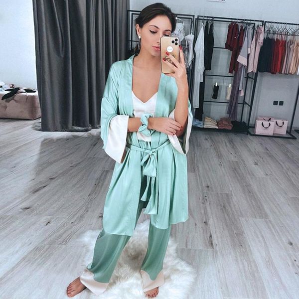 women's sleepwear hechan satin women robes lacing patchwork pajamas set loose home robe sets splicing bathrobe panelled night autumn su, Black;red
women's sleepwear hechan satin women robes lacing patchwork pajamas set loose home robe sets splicing bathrobe panelled night autumn su, Black;red