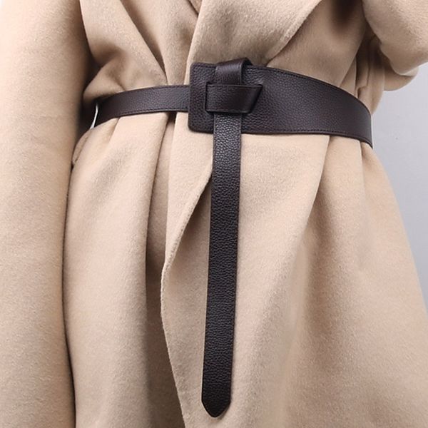 women's brown decorative leather coat with wide waistband dress, sweater, stitching and knot waist closure, Black;brown
women's brown decorative leather coat with wide waistband dress, sweater, stitching and knot waist closure, Black;brown