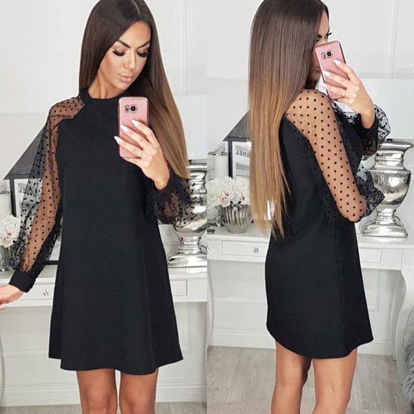 casual dresses women fashion mesh sleeve round neckdress long a-line mini party dress, Black;gray
casual dresses women fashion mesh sleeve round neckdress long a-line mini party dress, Black;gray