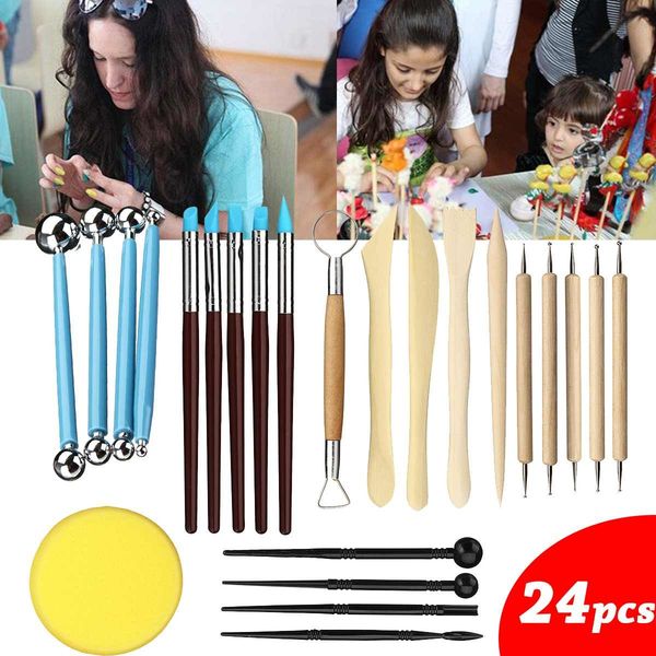 24 pcs clay sculpting set ball stylus embossing pottery & ceramics tools diy arts crafts lines carving modeling tool gift q1106
24 pcs clay sculpting set ball stylus embossing pottery & ceramics tools diy arts crafts lines carving modeling tool gift q1106