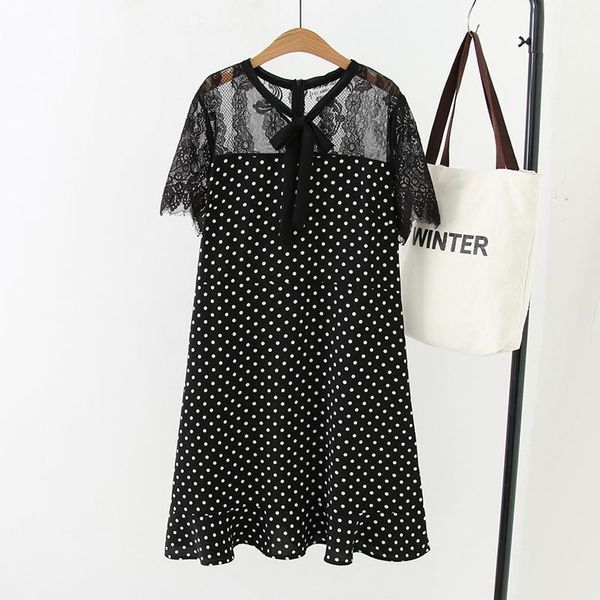 plus size lace patchwork black dot women dress 2020 casual summer bow collar short sleeve ladies mermaid vestido female 4xl1, Black;gray
plus size lace patchwork black dot women dress 2020 casual summer bow collar short sleeve ladies mermaid vestido female 4xl1, Black;gray