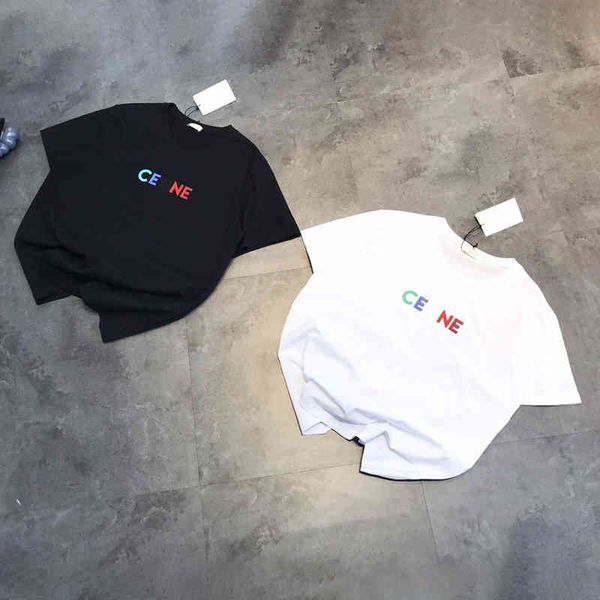 couple's jelly color tape embroidery men's and women's loose casual round neck short sleeve t-shirt, White
couple's jelly color tape embroidery men's and women's loose casual round neck short sleeve t-shirt, White