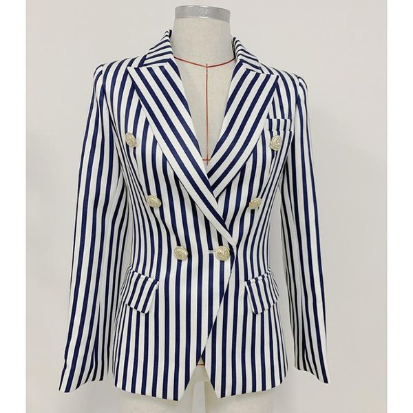 women's suits & blazers 2021 designer blazer lion buttons double breasted classic blue white ,black striped print jacket
women's suits & blazers 2021 designer blazer lion buttons double breasted classic blue white ,black striped print jacket