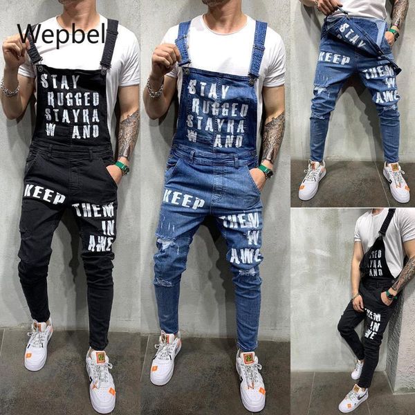 wepbel fashion men's jeans suspender denim jumpsuit plus size tearing lettered denim trousers popular overalls1, Blue
wepbel fashion men's jeans suspender denim jumpsuit plus size tearing lettered denim trousers popular overalls1, Blue