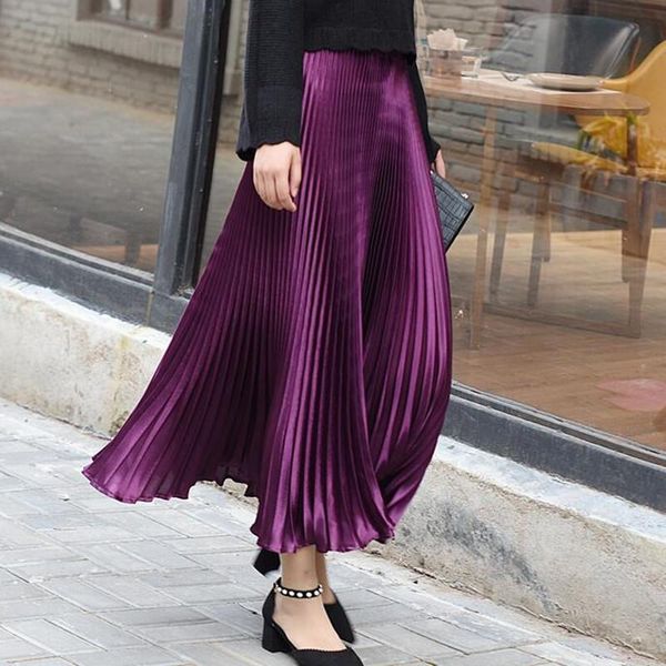 long skirts women girls skirt satin accordion pleated new metal pleated skirt wild color high waist big swing, Black
long skirts women girls skirt satin accordion pleated new metal pleated skirt wild color high waist big swing, Black