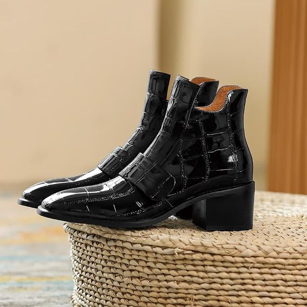 retro genuine leather ladies boots concise classic design thick high heels women pumps party office lady shoes woman, Black
retro genuine leather ladies boots concise classic design thick high heels women pumps party office lady shoes woman, Black