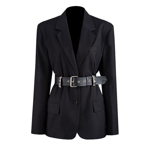women's long sleeved suit with rivet straps and waistband office lady single breasted notched black blazer female new clothes, White;black
women's long sleeved suit with rivet straps and waistband office lady single breasted notched black blazer female new clothes, White;black