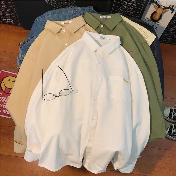 spring autumn shirt men's solid color fashion trend loose handsome casual chemise homme men clothing bc50cs, White;black
spring autumn shirt men's solid color fashion trend loose handsome casual chemise homme men clothing bc50cs, White;black