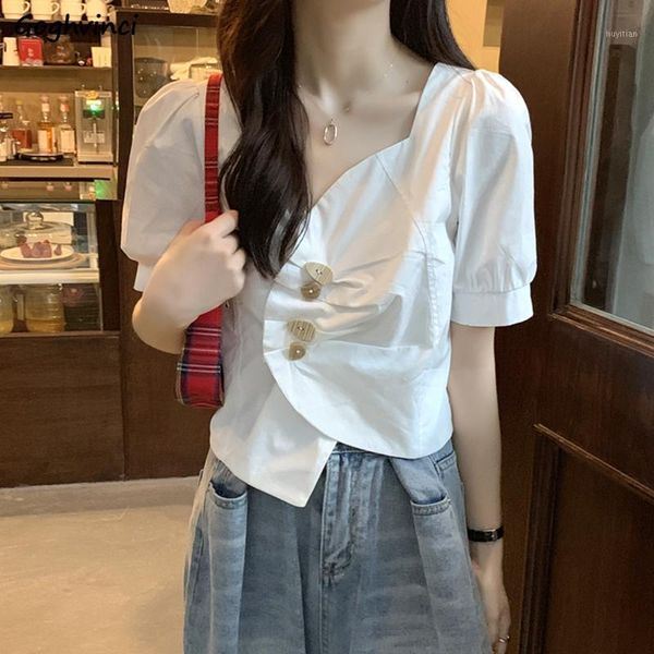 shirts women irregular square collar buttons french style puff sleeve cropped office ladies casual blouses stylish chic ins1, White
shirts women irregular square collar buttons french style puff sleeve cropped office ladies casual blouses stylish chic ins1, White