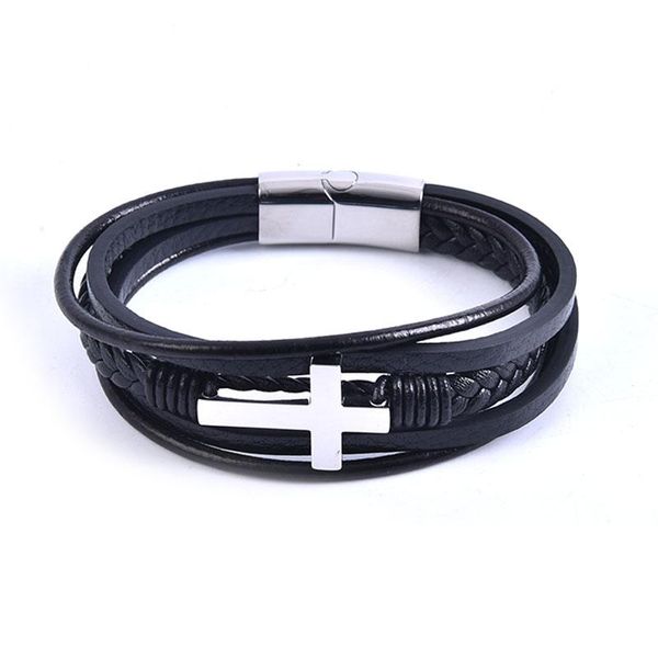 cross style multi layer design stainless steel fashion men's leather bracelet classic gift for men, Golden;silver
cross style multi layer design stainless steel fashion men's leather bracelet classic gift for men, Golden;silver