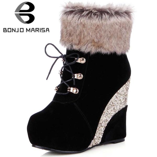 bonjomarisa new chic winter shoes boots women big size 43 wedges high heels add fur snow booties, Black
bonjomarisa new chic winter shoes boots women big size 43 wedges high heels add fur snow booties, Black
