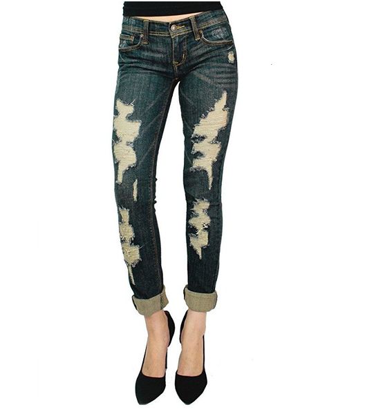 spring and autumn new style pierced women's large stretch jeans pencil leggings, Blue
spring and autumn new style pierced women's large stretch jeans pencil leggings, Blue