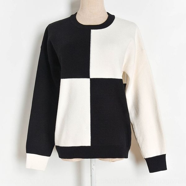 t9v3u autumn and round new black and neck color knitted pullover contrast asymmetric color matching winter white long sleeve pulloversweater, White;black
t9v3u autumn and round new black and neck color knitted pullover contrast asymmetric color matching winter white long sleeve pulloversweater, White;black