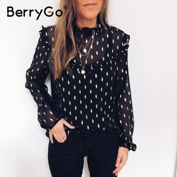 women's blouses & shirts berrygo black dot print summer chiffon blouse shirt women ruffle o-neck long sleeve casual office ladies femal, White
women's blouses & shirts berrygo black dot print summer chiffon blouse shirt women ruffle o-neck long sleeve casual office ladies femal, White