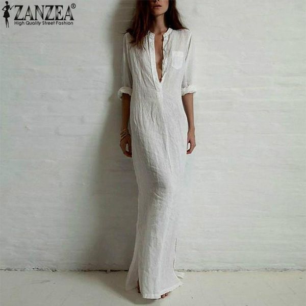 casual dresses elegant maxi shirt dress women summer sundress 2021 zanzea vintage v neck split long vestidos female sleeve tunic robe, Black;gray
casual dresses elegant maxi shirt dress women summer sundress 2021 zanzea vintage v neck split long vestidos female sleeve tunic robe, Black;gray