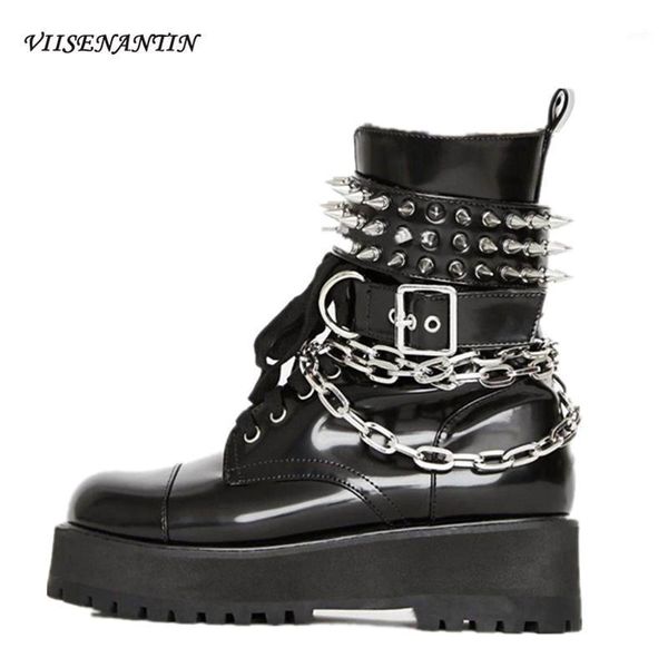 boots fashion belt buckle women ankle heavy rivet metal chain decor motorcycle thick-soled leather lace-up platform1, Black
boots fashion belt buckle women ankle heavy rivet metal chain decor motorcycle thick-soled leather lace-up platform1, Black