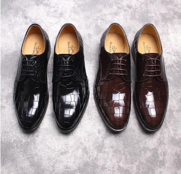 dress shoes derby men genuine patent leather alligator print lace up plaid wedding smart casual male luxury oxfords, Black
dress shoes derby men genuine patent leather alligator print lace up plaid wedding smart casual male luxury oxfords, Black