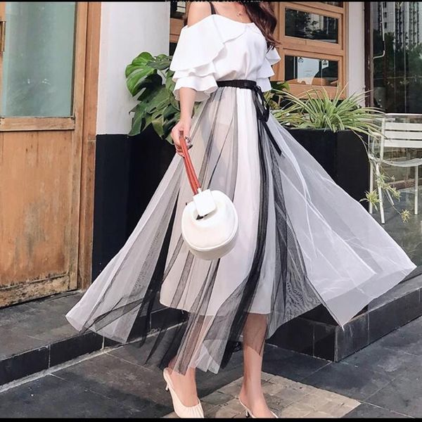 2 piece set summer women short strap chiffon blouse +mesh skirt sets womens elegant ruffle shirt elastic waist skirts suits t200608, White
2 piece set summer women short strap chiffon blouse +mesh skirt sets womens elegant ruffle shirt elastic waist skirts suits t200608, White