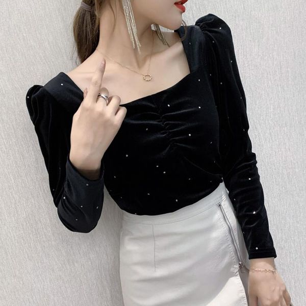 lucyever autumn women velvet t shirt elastic puff long sleeve fashion korean square collar loose ladies basic casua tees, White
lucyever autumn women velvet t shirt elastic puff long sleeve fashion korean square collar loose ladies basic casua tees, White
