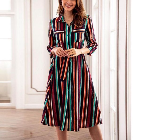 2020 women's dress striped print loose casual button pocket party sell belt slim temperament female youth spring autumn, Black;gray
2020 women's dress striped print loose casual button pocket party sell belt slim temperament female youth spring autumn, Black;gray