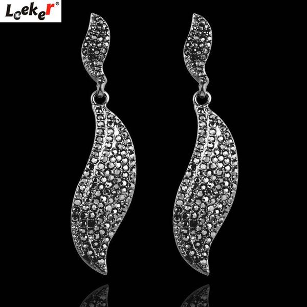 dangle & chandelier leeker vintage jewelry wave long earrings with black cubic zircon for women wedding party 149 lk9, Silver 
dangle & chandelier leeker vintage jewelry wave long earrings with black cubic zircon for women wedding party 149 lk9, Silver