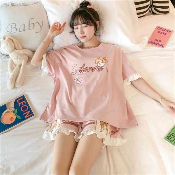 women pajamas summer short sleeve 2pcs femme pijama set harajuku anime sailor moon homewear cute peter pan collar nightgown, Black;red
women pajamas summer short sleeve 2pcs femme pijama set harajuku anime sailor moon homewear cute peter pan collar nightgown, Black;red